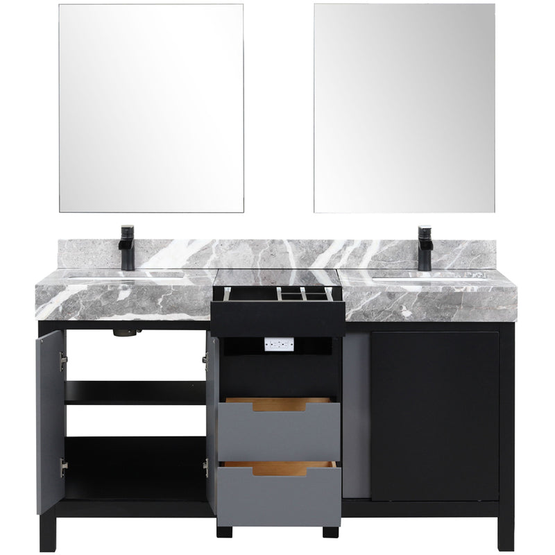 Lexora Zilara 60" W x 22" D Double Bath Vanity Castle Grey Marble Top and 28" Mirrors