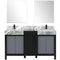 Lexora Zilara 60" W x 22" D Double Bath Vanity Castle Grey Marble Top and 28" Mirrors