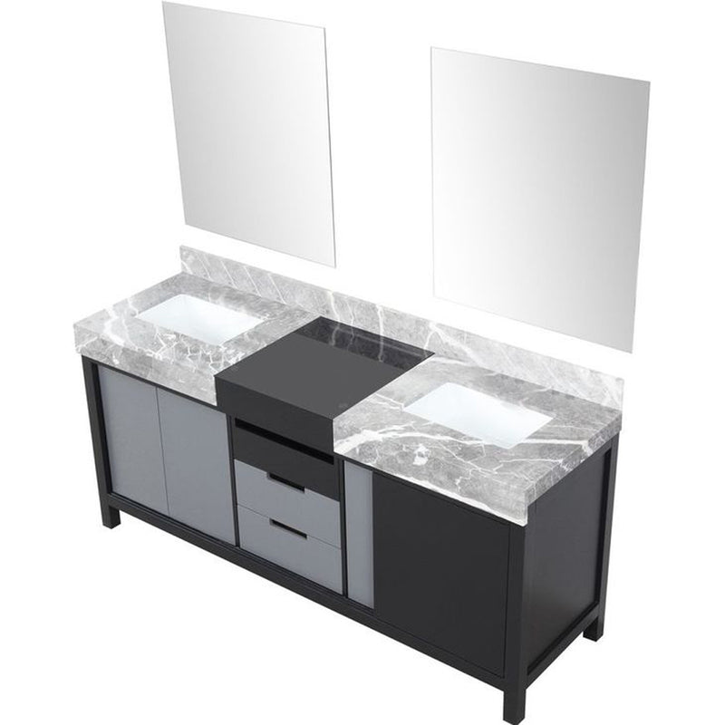 Lexora Zilara 72" W x 22" D Double Bath Vanity Castle Grey Marble Top and 28" Mirrors