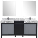 Lexora Zilara 72" W x 22" D Double Bath Vanity Castle Grey Marble Top and 28" Mirrors