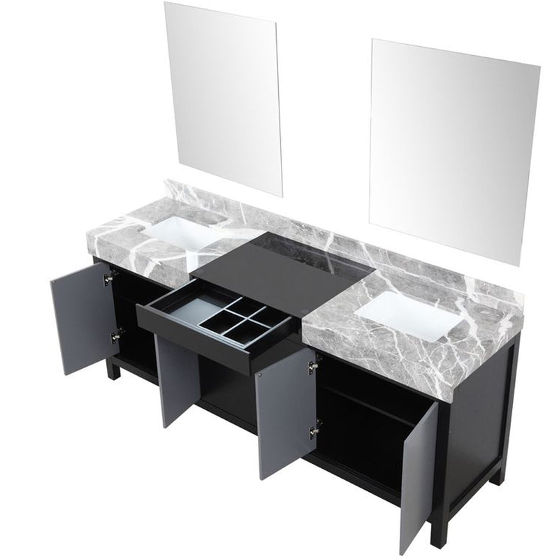 Lexora Zilara 80" W x 22" D Double Bath Vanity Castle Grey Marble Top and 30" Mirrors