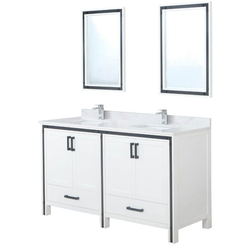 Lexora Ziva 60" W x 22" D Double Bath Vanity Cultured Marble Top with Faucet Set and 22" Mirrors