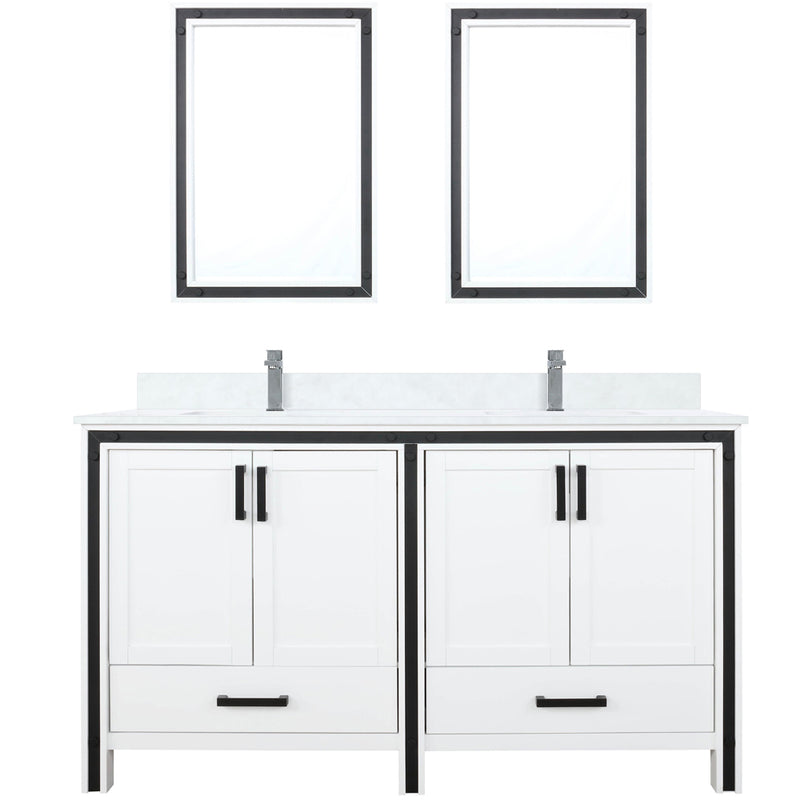 Lexora Ziva 60" W x 22" D Double Bath Vanity Cultured Marble Top with Faucet Set and 22" Mirrors