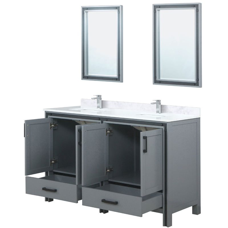 Lexora Ziva 60" W x 22" D Double Bath Vanity Cultured Marble Top with Faucet Set and 22" Mirrors