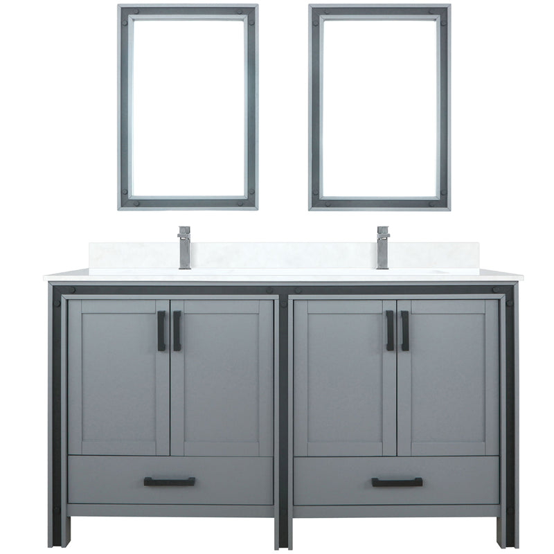 Lexora Ziva 60" W x 22" D Double Bath Vanity Cultured Marble Top with Faucet Set and 22" Mirrors