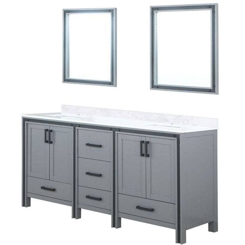 Lexora Ziva 72" W x 22" D Double Bath Vanity with Cultured Marble Top and 30" Mirrors