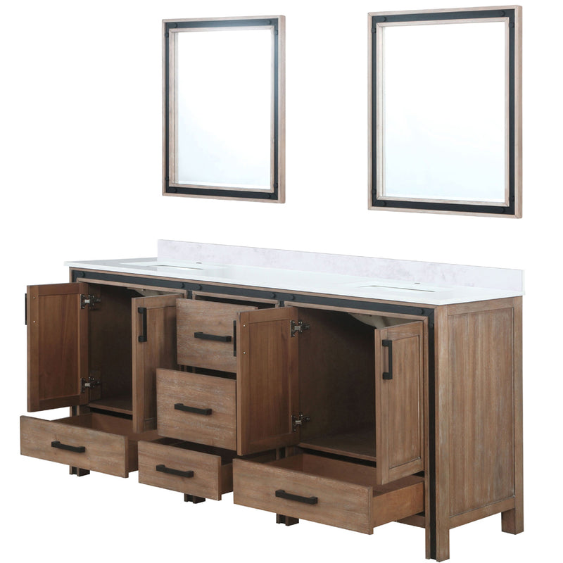 Lexora Ziva 72" W x 22" D Double Bath Vanity with Cultured Marble Top and 30" Mirrors