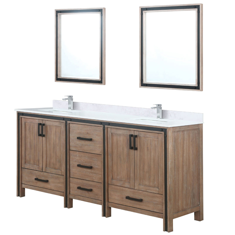 Lexora Ziva 72" W x 22" D Double Bath Vanity Cultured Marble Top with Faucet Set and 30" Mirrors