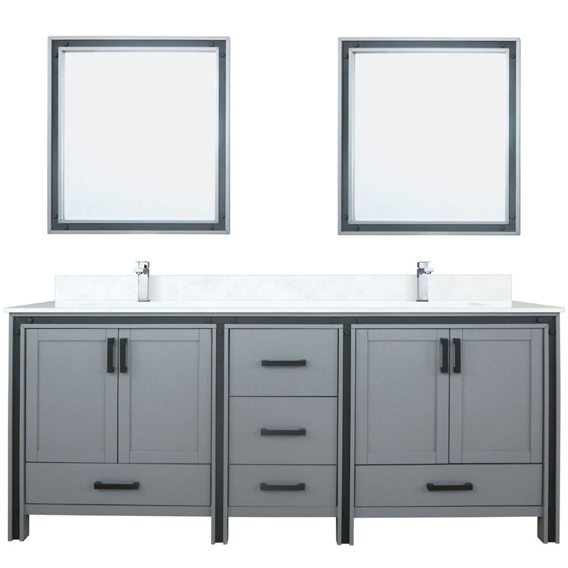 Lexora Ziva 80" W x 22" D Double Bath Vanity Cultured Marble Top with Faucet Set and 30" Mirrors