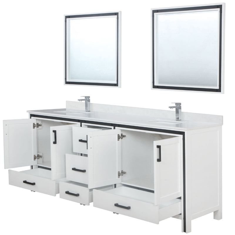 Lexora Ziva 84" W x 22" D Double Bath Vanity Cultured Marble Top with Faucet Set and 34" Mirrors