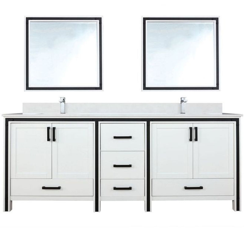 Lexora Ziva 84" W x 22" D Double Bath Vanity Cultured Marble Top with Faucet Set and 34" Mirrors