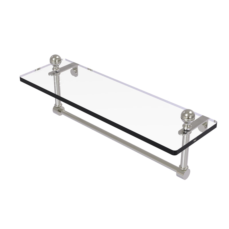 Allied Brass Mambo 16 Inch Glass Vanity Shelf with Integrated Towel Bar MA-1-16TB-SN