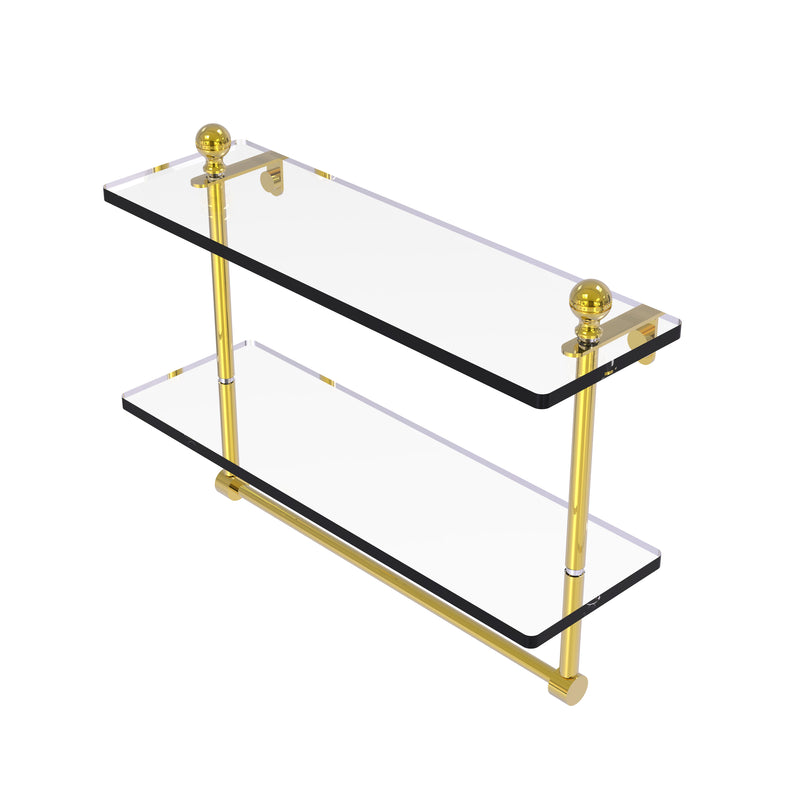 Allied Brass Mambo Collection 16 Inch Two Tiered Glass Shelf with Integrated Towel Bar MA-2-16TB-PB