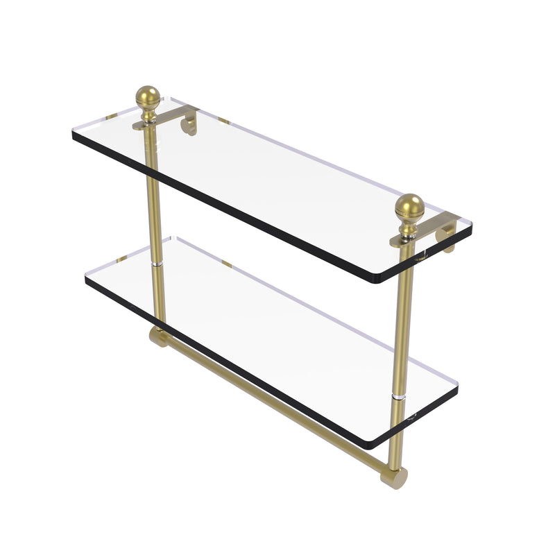 Allied Brass Mambo Collection 16 Inch Two Tiered Glass Shelf with Integrated Towel Bar MA-2-16TB-SBR