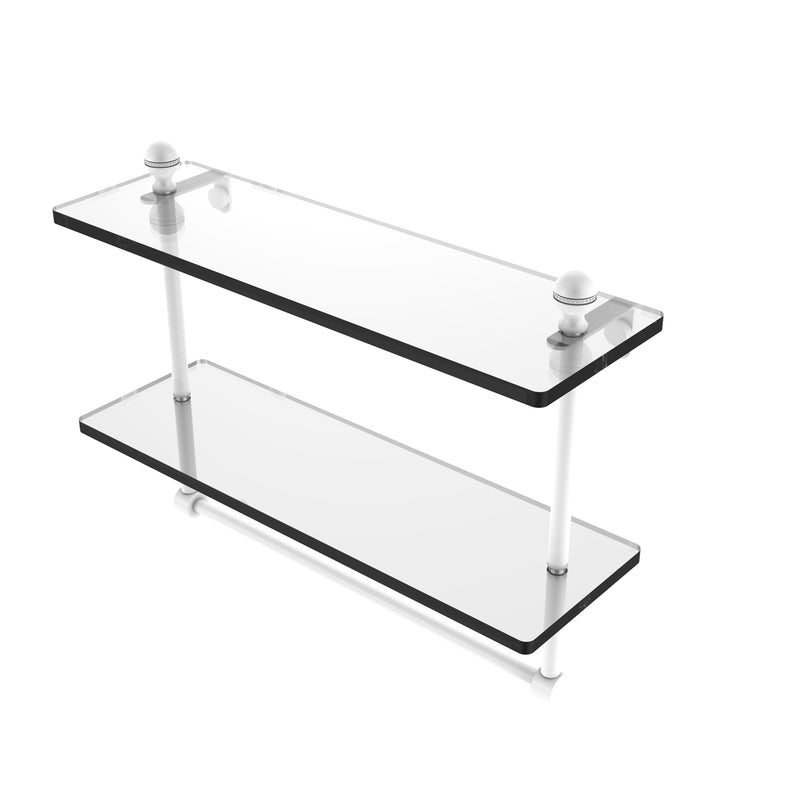 Allied Brass Mambo Collection 16 Inch Two Tiered Glass Shelf with Integrated Towel Bar MA-2-16TB-WHM