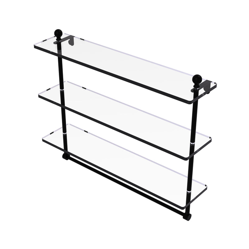 Allied Brass Mambo Collection 22 Inch Triple Tiered Glass Shelf with Integrated Towel Bar MA-5-22TB-BKM