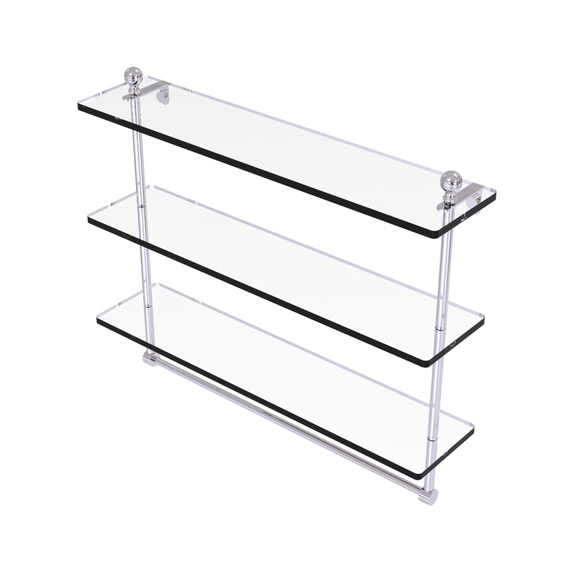 Allied Brass Mambo Collection 22 Inch Triple Tiered Glass Shelf with Integrated Towel Bar MA-5-22TB-PC