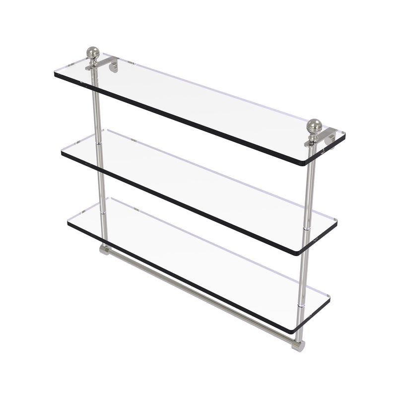 Allied Brass Mambo Collection 22 Inch Triple Tiered Glass Shelf with Integrated Towel Bar MA-5-22TB-SN