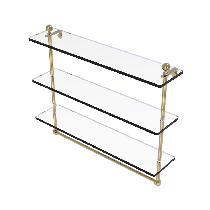 Allied Brass Mambo Collection 22 Inch Triple Tiered Glass Shelf with Integrated Towel Bar MA-5-22TB-UNL