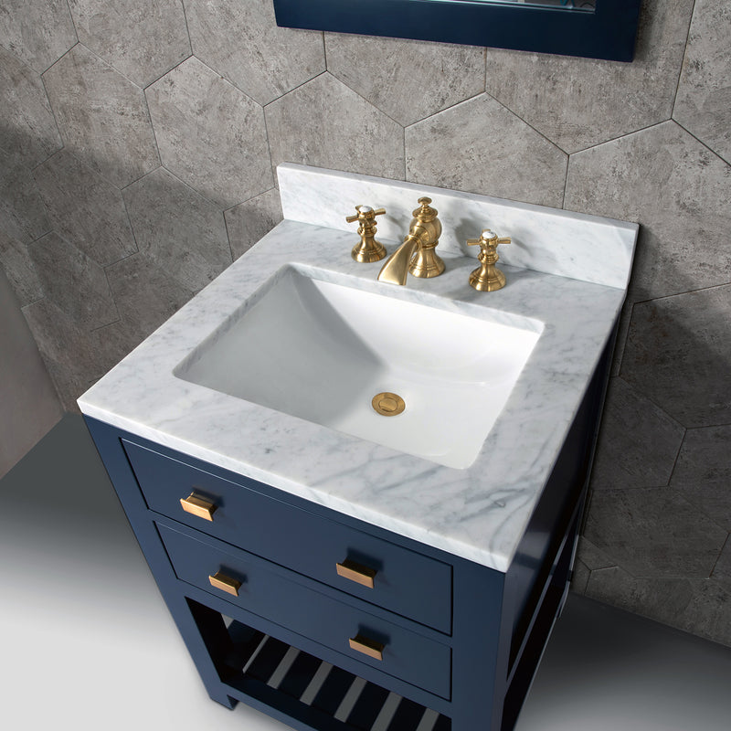 Water Creation 24" Monarch Blue Single Sink Bathroom Vanity with F2-0013 Satin Gold Faucet From The Madalyn Collection MA24CW06MB-000FX1306