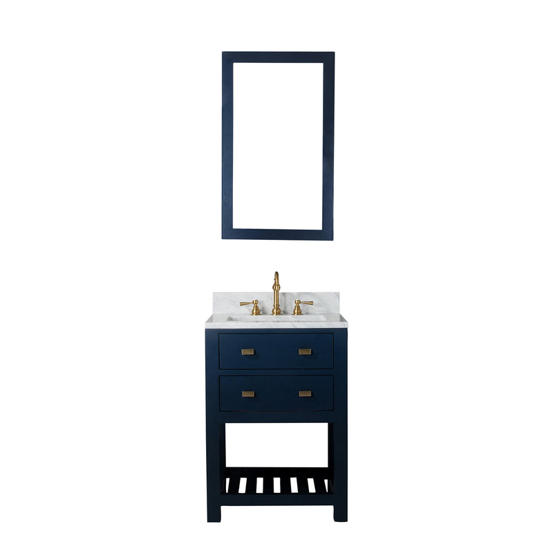 Water Creation 24" Monarch Blue Single Sink Bathroom Vanity with F2-0012 Satin Gold Faucet and Mirror From The Madalyn Collection MA24CW06MB-R21TL1206