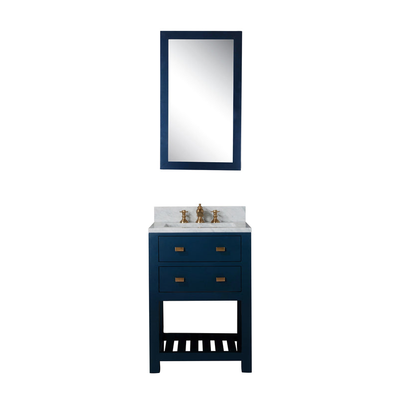 Water Creation 24" Monarch Blue Single Sink Bathroom Vanity with F2-0013 Satin Gold Faucet and Mirror From The Madalyn Collection MA24CW06MB-R21FX1306