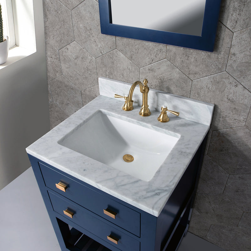 Water Creation 24" Monarch Blue Single Sink Bathroom Vanity with F2-0012 Satin Gold Faucet From The Madalyn Collection MA24CW06MB-000TL1206