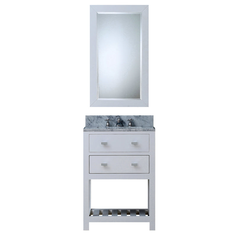 Water Creation 24" Pure White Single Sink Bathroom Vanity with Matching Framed Mirror and Faucet From The Madalyn Collection MA24CW01PW-R21BX0901