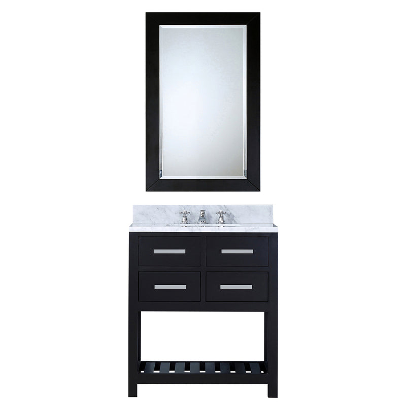 Water Creation 30" Espresso Single Sink Bathroom Vanity with Matching Framed Mirror and Faucet From The Madalyn Collection MA30CW01ES-R24BX0901