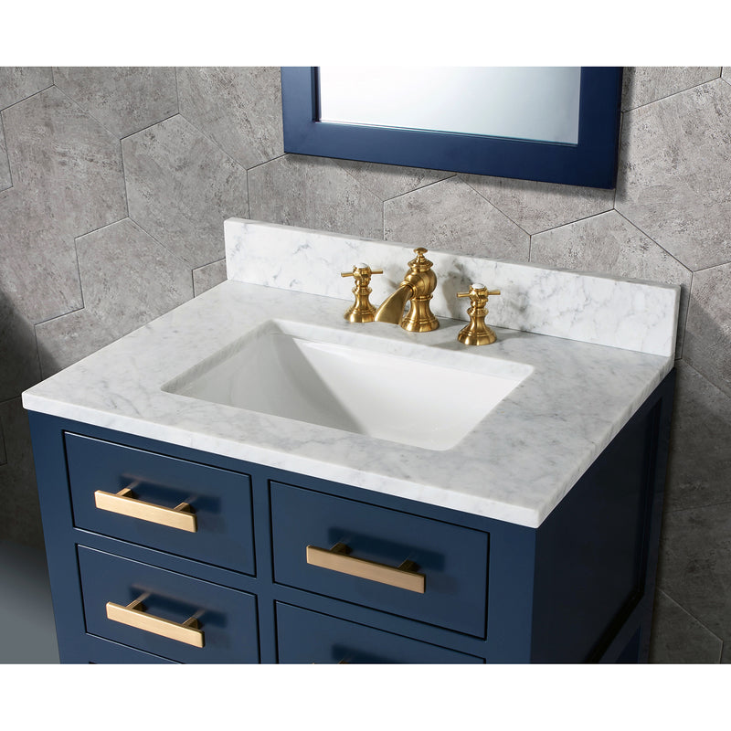 Water Creation 30" Monarch Blue Single Sink Bathroom Vanity with F2-0013 Satin Gold Faucet From The Madalyn Collection MA30CW06MB-000FX1306