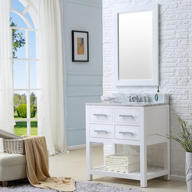 Water Creation 30" Pure White Single Sink Bathroom Vanity with Faucet From The Madalyn Collection MA30CW01PW-000BX0901