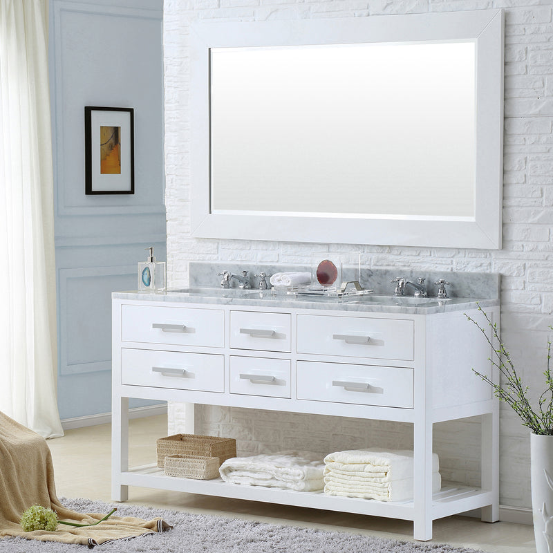 Water Creation 60" Pure White Double Sink Bathroom Vanity with 2 Matching Framed Mirrors and Faucets From The Madalyn Collection MA60CW01PW-R21BX0901