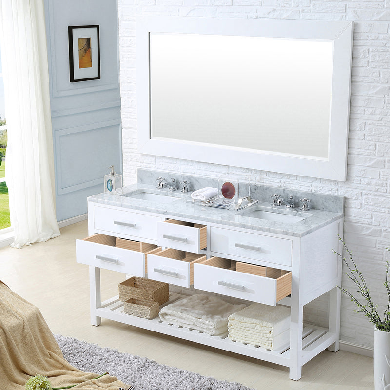 Water Creation 60" Pure White Double Sink Bathroom Vanity with Matching Framed Mirror From The Madalyn Collection MA60CW01PW-R60000000