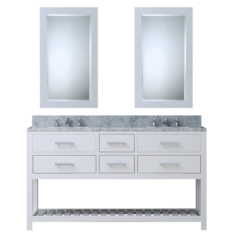 Water Creation 60" Pure White Double Sink Bathroom Vanity with 2 Matching Framed Mirrors and Faucets From The Madalyn Collection MA60CW01PW-R21BX0901