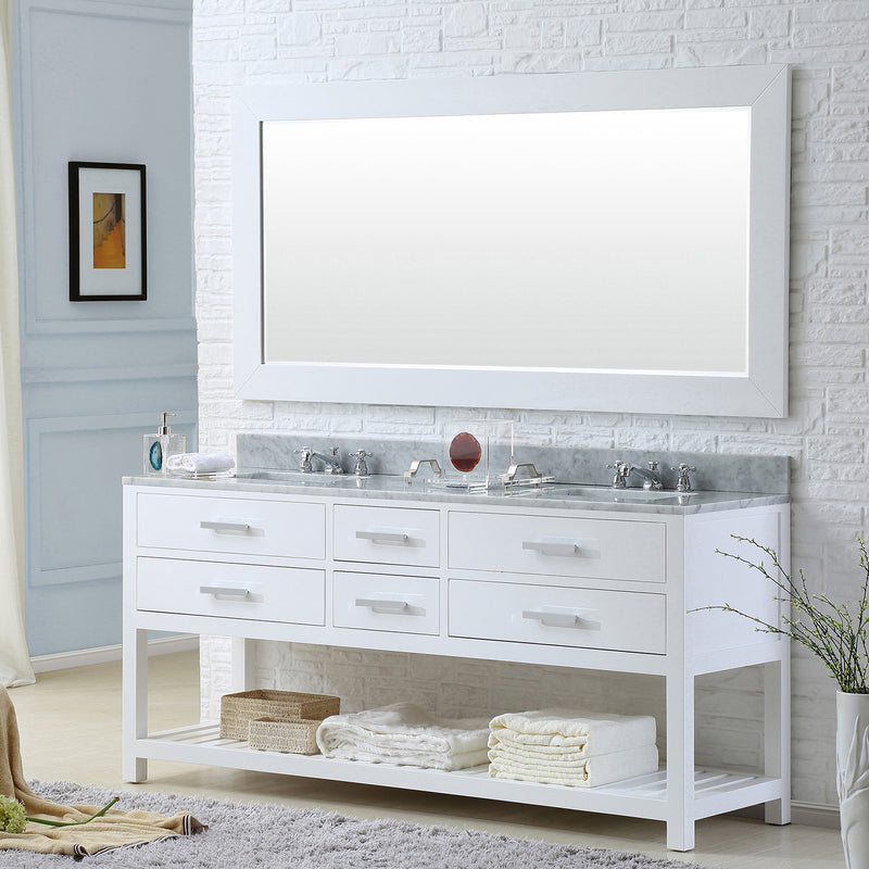 Water Creation 72" Pure White Double Sink Bathroom Vanity with Matching Framed Mirror and Faucet From The Madalyn Collection MA72CW01PW-R72BX0901