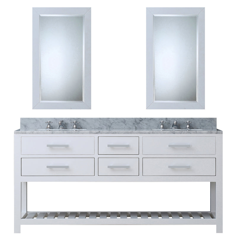 Water Creation 72" Pure White Double Sink Bathroom Vanity with 2 Matching Framed Mirrors and Faucets From The Madalyn Collection MA72CW01PW-R24BX0901