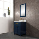 Water Creation Madison 24" Single Sink Carrara White Marble Vanity In Monarch Blue with Matching Mirror MS24CW06MB-R21000000