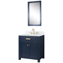 Water Creation Madison 30" Single Sink Carrara White Marble Vanity In Monarch Blue with Matching Mirror MS30CW06MB-R21000000