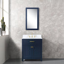 Water Creation Madison 30" Single Sink Carrara White Marble Vanity In Monarch Blue with Matching Mirror and F2-0012-06-TL Lavatory Faucet MS30CW06MB-R21TL1206