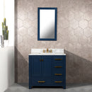 Water Creation Madison 36" Single Sink Carrara White Marble Vanity In Monarch Blue with F2-0013-06-FX Lavatory Faucet MS36CW06MB-000FX1306