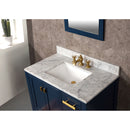 Water Creation Madison 36" Single Sink Carrara White Marble Vanity In Monarch Blue with Matching Mirror and F2-0013-06-FX Lavatory Faucet MS36CW06MB-R21FX1306