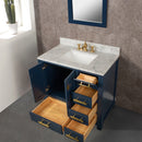 Water Creation Madison 36" Single Sink Carrara White Marble Vanity In Monarch Blue with Matching Mirror MS36CW06MB-R21000000