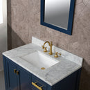 Water Creation Madison 36" Single Sink Carrara White Marble Vanity In Monarch Blue with Matching Mirror MS36CW06MB-R21000000