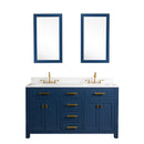 Water Creation Madison 60" Double Sink Carrara White Marble Vanity In Monarch Bluewith Matching Mirror MS60CW06MB-R21000000