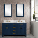 Water Creation Madison 60" Double Sink Carrara White Marble Vanity In Monarch Bluewith Matching Mirror MS60CW06MB-R21000000