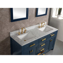 Water Creation Madison 60" Double Sink Carrara White Marble Vanity In Monarch Bluewith Matching Mirror MS60CW06MB-R21000000