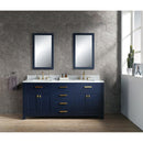 Water Creation Madison 72" Double Sink Carrara White Marble Vanity In Monarch Blue with Matching Mirror and F2-0012-06-TL Lavatory Faucet MS72CW06MB-R21TL1206