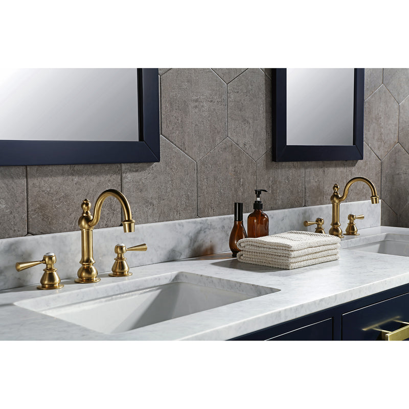 Water Creation Madison 72" Double Sink Carrara White Marble Vanity In Monarch Blue with Matching Mirror MS72CW06MB-R21000000