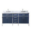 Water Creation Marquis 72" Double Sink Carrara White Marble Countertop Vanity in Monarch Blue with Hook Faucets MQ72CW01MB-000BL1401