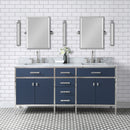 Water Creation Marquis 72" Double Sink Carrara White Marble Countertop Vanity in Monarch Blue with Mirrors MQ72CW01MB-E18000000